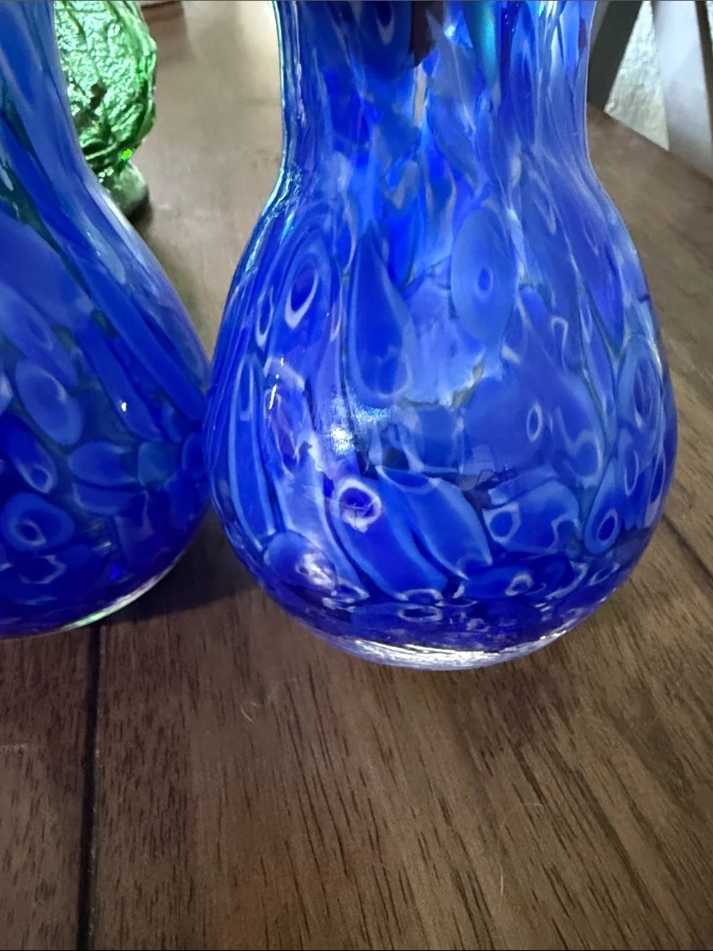Hand-Blown Blue Art Glass Bud Vases - Pair 5 1/2''‎